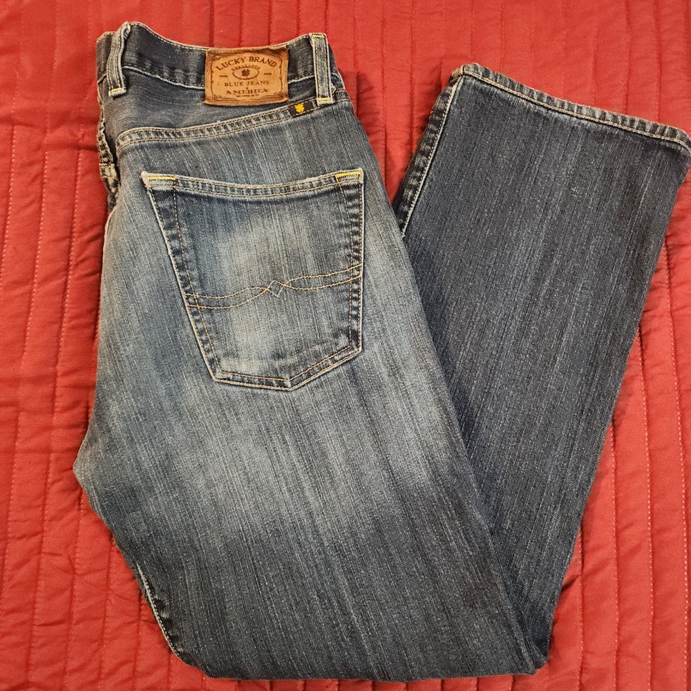 E25 Lucky Brand 221 Original Straight Leg Blue Jeans Mens 33x30 Faded Denim